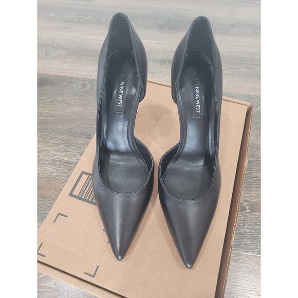 Nine West Women's Folowe Pump Black Leather High Hell Stiletto Pumps size 7.5 - Picture 1 of 5